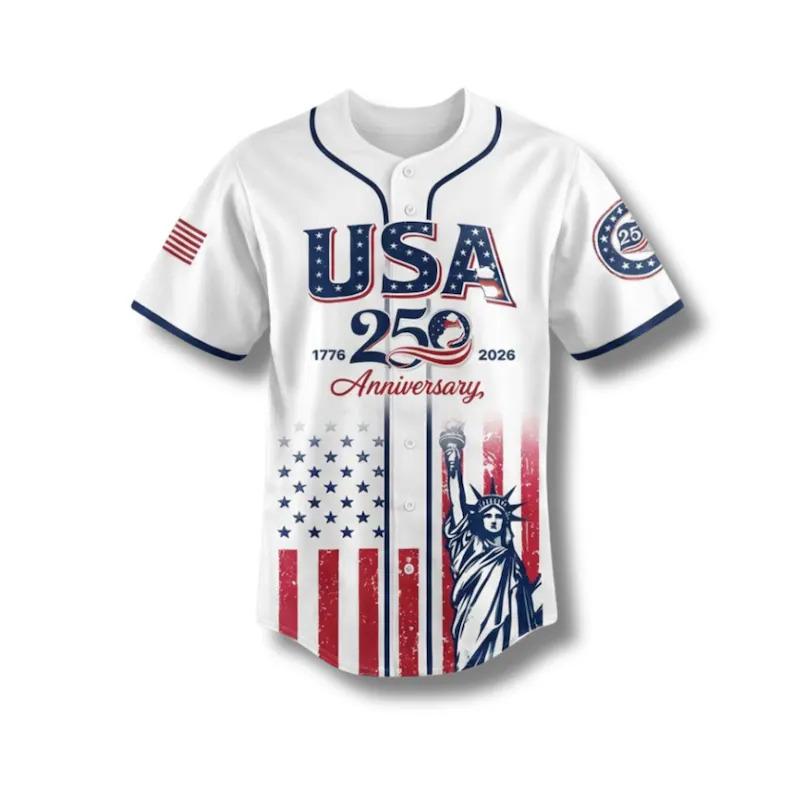 USA 250th Anniversary Baseball Jersey, Patriotic Statue of Liberty Print Shirt, Unisex Independence Day 4th of July Outfit, 1776–2026 Semiquincentennial Patriotic Jersey USA 250th Anniversary Baseball Jersey, Patriotic Statue of Liberty Print Shirt, Unisex Independence Day 4th of July Outfit, 1776–2026 Semiquincentennial Patriotic Jersey