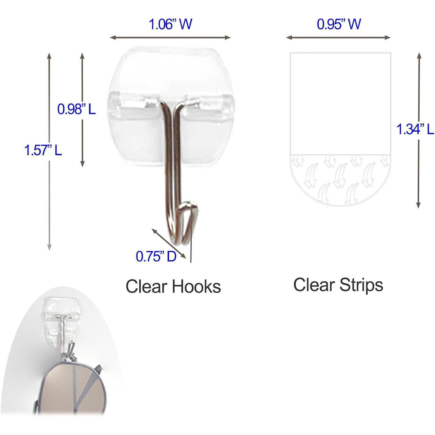 32 Hooks and 40 Strips, Clear Small Wall Hooks for , Wire Toggle Hooks for Walls No , Utility Hooks Heavy Duty with Adhesive Strips for  Decorations in Living Spaces, No Tools.