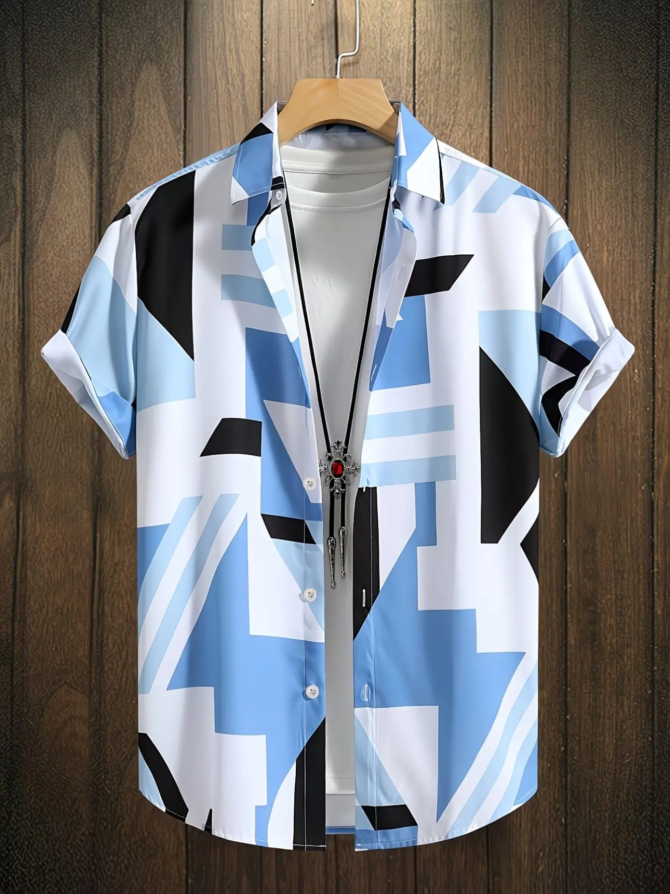 Men's Casual Long-Sleeve Washed H-Type Fit All-Over Print Shirt, Unlined China-Made Fitted Top for All Seasons