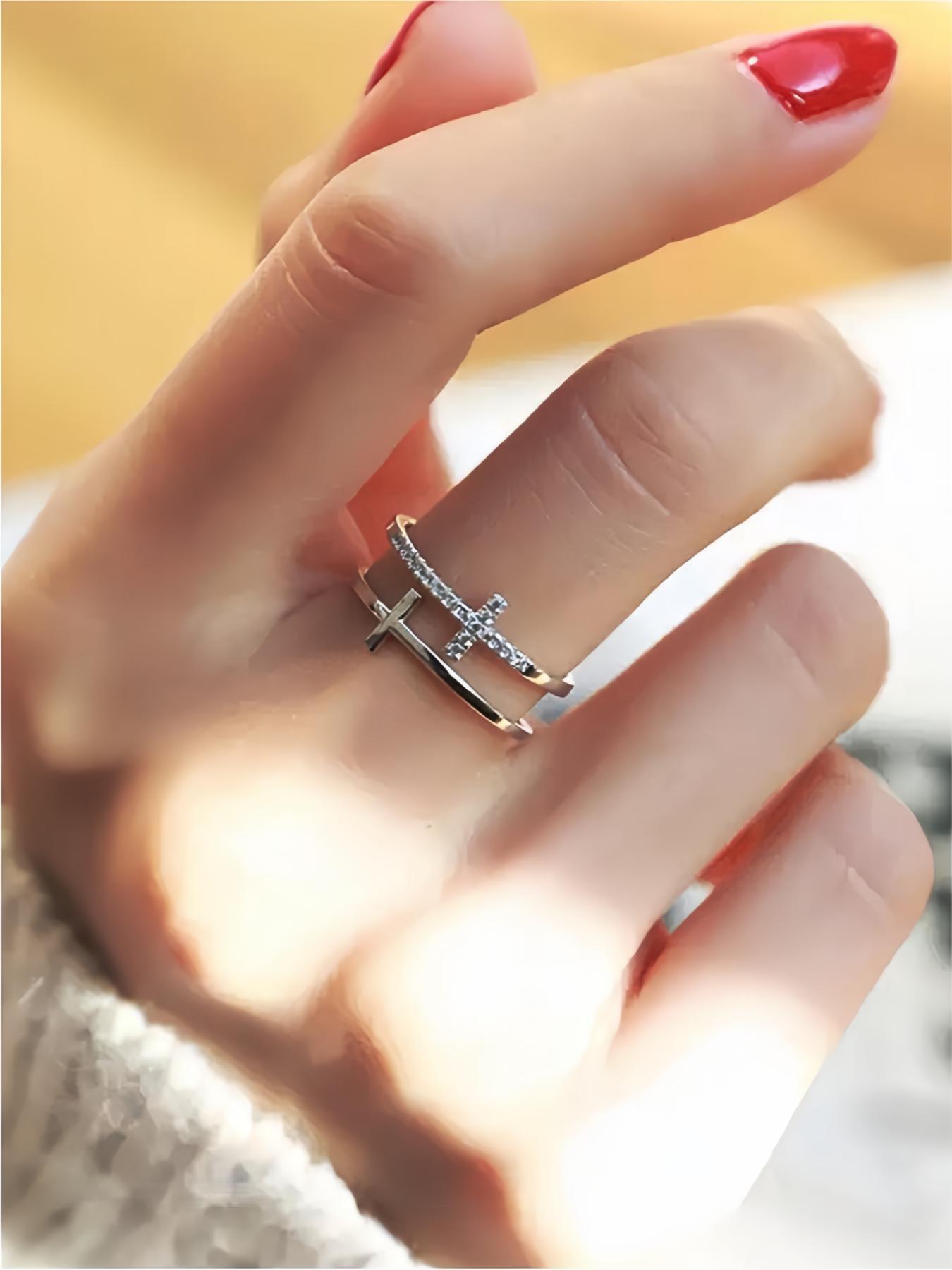 925 Sterling Silver Cross Design Ring, Fashion Jewelry for Party, Daily Clothing Decor, Trendy All-match & Exquisite Jewelry for Birthday Gift