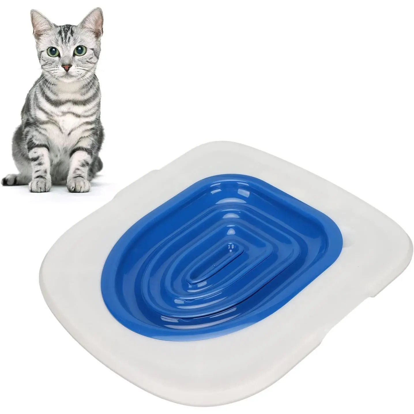 Reusable Universal Cat Toilet Training Kit, Professional Cat Potty Toilet Trainer System to Teach Kitty Use Toilet Bowl, Cat Urinal Seat Trainer for Home, White Tray with 1 Blue Inner Support