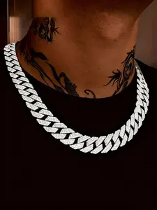 Rhinestone Decorated Cuban Link Chain Necklace Or Bracelet, Cuban Link Design, Hip Hop Jewelry for Party, Daily Clothing Decor for Men & Women, Trendy All-match & Exquisite Jewelry for Birthday Gift