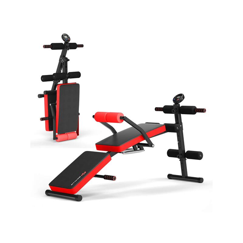 sport equipment  Goplus Multi Functional Foldable Weight Bench Adjustable Sit up Board w Monitor Red