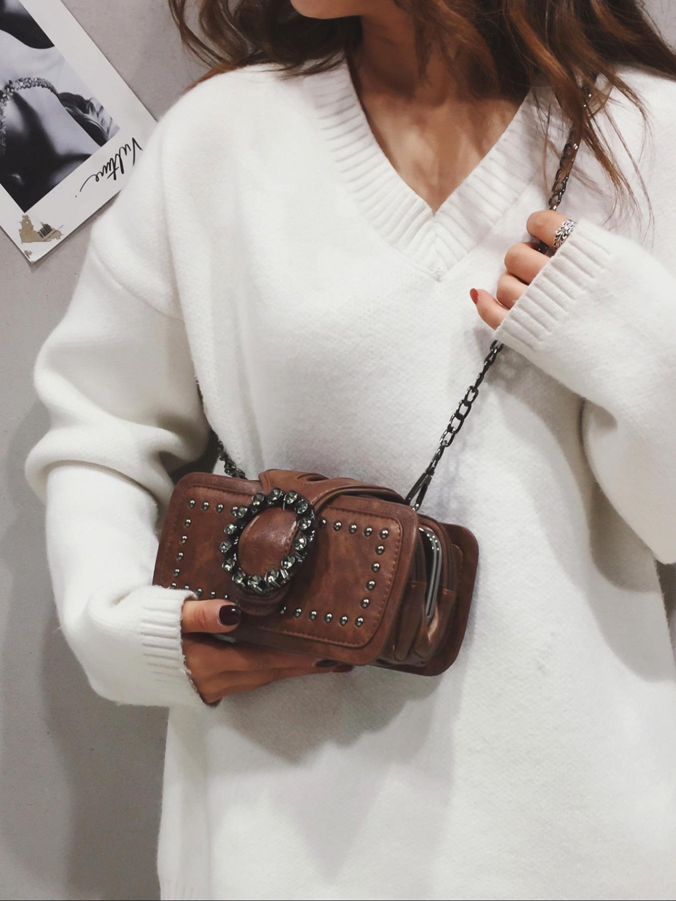 Women's Elegant Chain Strap Crossbody Bag, Fashionable Shoulder Bag for Daily Used, Casual Trendy Versatile High-quality Daily Commuting Bag, Adjustable Crossbody