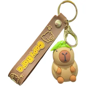 Cute Capybara Keychain Wristlet, 3D Capybara Accessories Kawaii Key Chain Bag Charm Gifts for Women