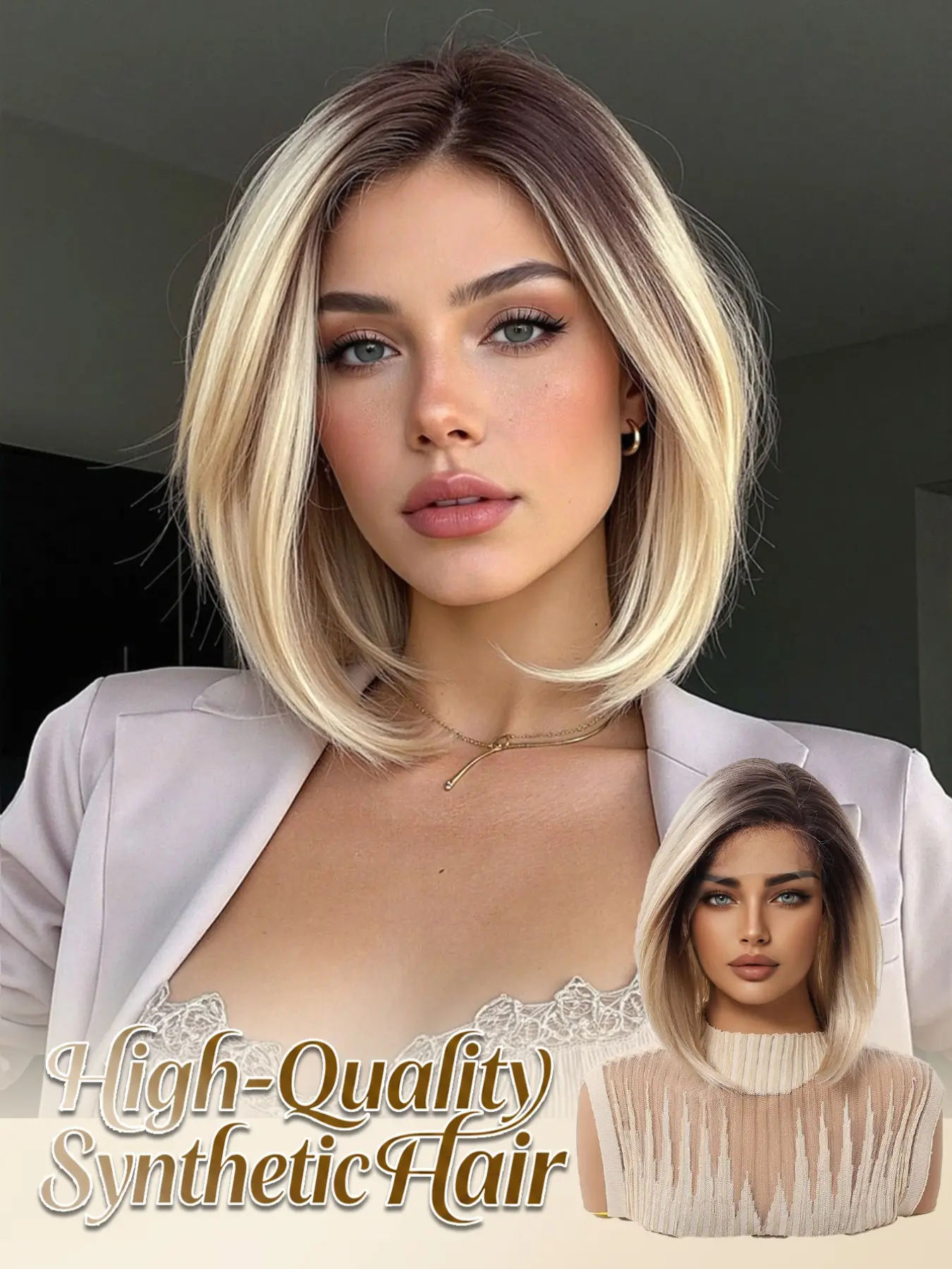 Topshe Summer Bestseller Lace Front Wig, Light Highlights Gold Side Part Short Straight Hair, Comfortable Fit for Various Occasions