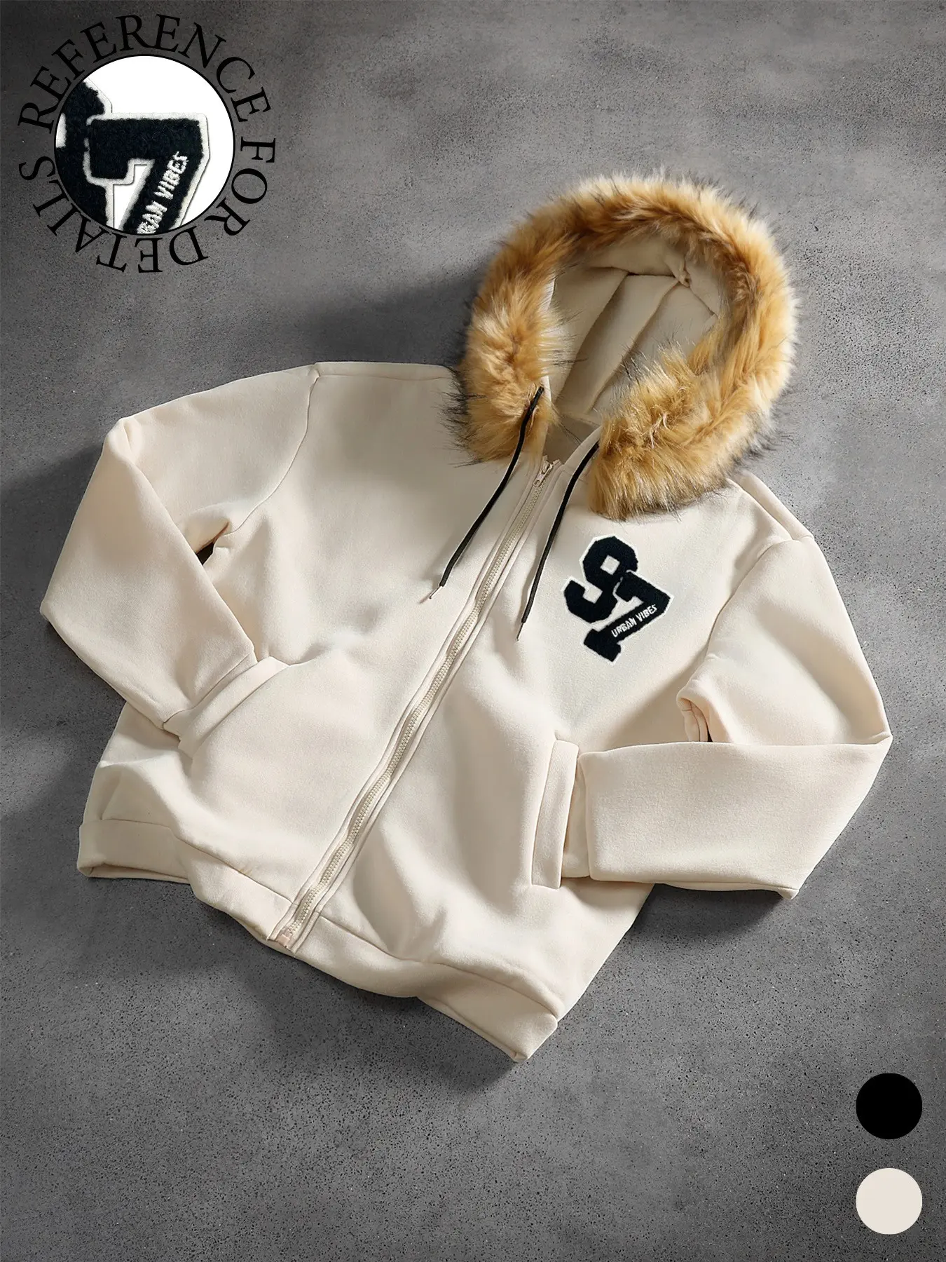 Men's Y2K Hip Hop Faux Fur Hooded Full Zip Sweatshirt Jacket, Loose Drop Shoulder Design, Warm Plush Streetwear for Fall Winter