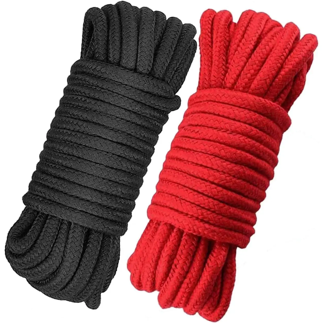 Soft Cotton Rope, 32 feet / 10m Rope, 8mm Thick, Soft Rope, Long Rope, Soft Tying Rope (Black + Deep red)