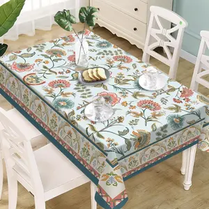 Bohemian Floral Rectangular Tablecloth, Elegant Vintage Farmhouse Dinner Tablecloth, Party Decor, No Power Needed, 1pc