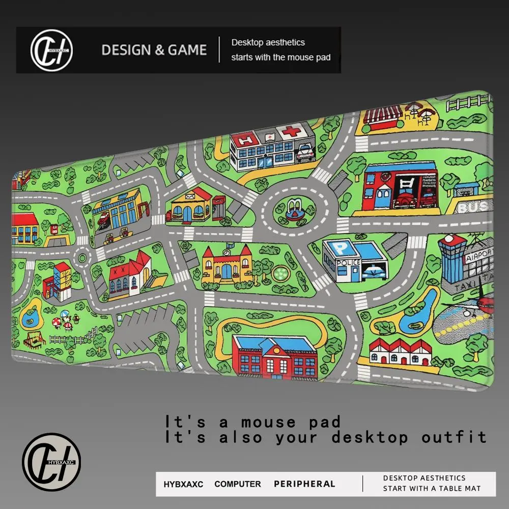 1Pc Gaming Setup Accessories City Road Cartoon Mouse Pad Large Desk Mat City Carpet Nostalgia Mousepad Gamer Computer Table Mats