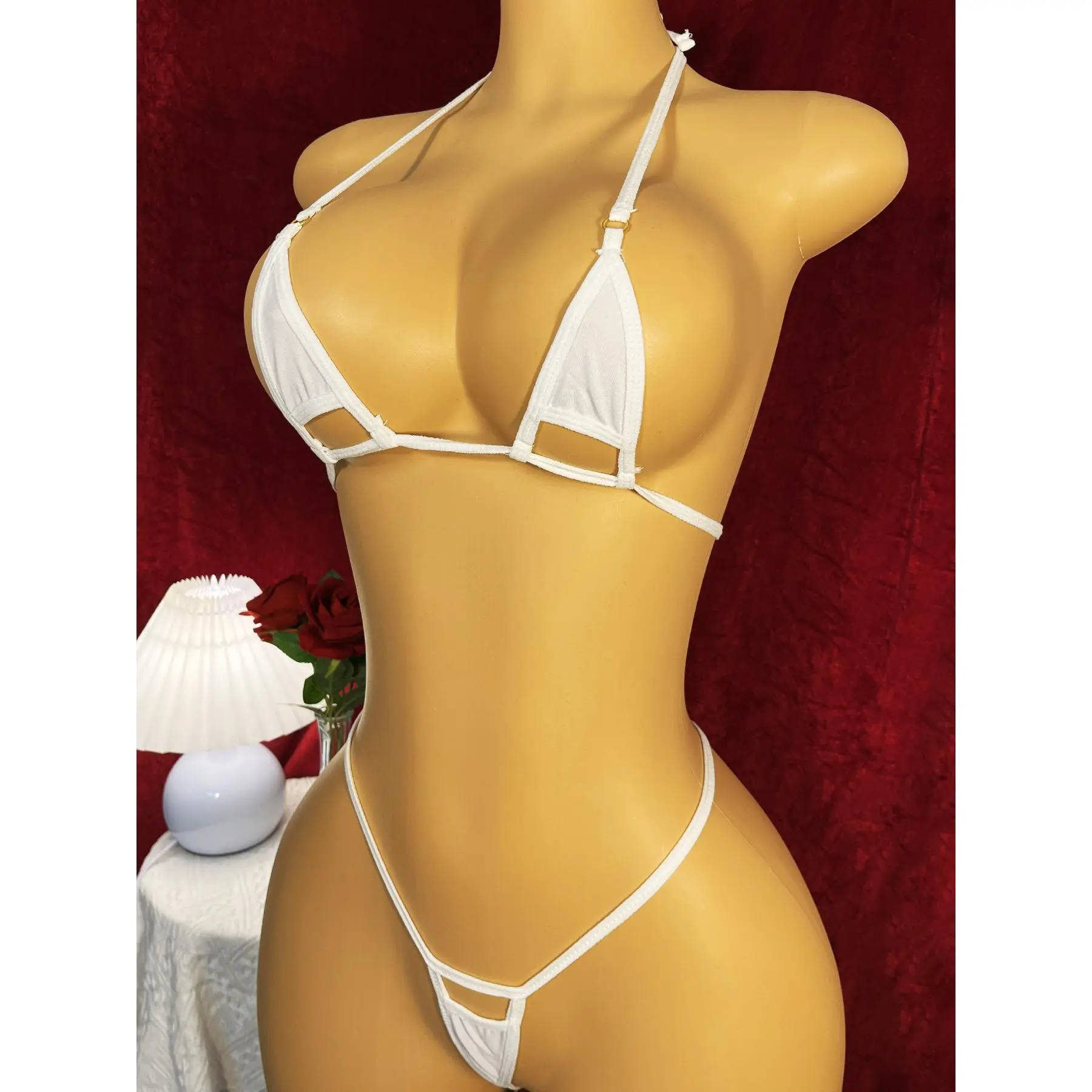Women'S Sexy Micro Bikini Set 2pcs Tiny String Small Bra G-String Bottom Extreme Swimsuit 1pc Monokini Cosplay Lingerie Japanese Anime Lolita Style Style Style Beachwear Pool Party Rave Club Wear