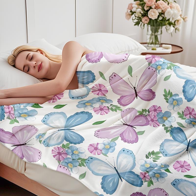 Viral Pastel Butterfly Watercolor Blanket Taking Over TikTok! Realistic Floral & Butterfly Design Fleece Throw, Printed In USA
