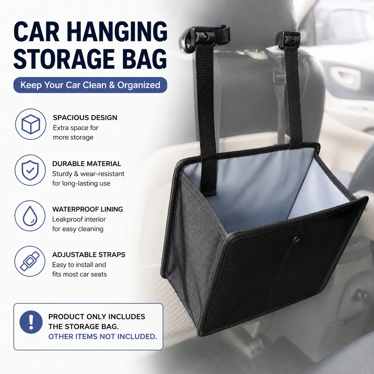 Portable Car Trash Bag Storage Bucket, Pet Poop Pick-Up Bin, Leak-Proof Hanging Storage Box, Car Trash Can, In-Car Storage for Road Trips, Camping and Daily Commutes, Space-Saving Car Accessories