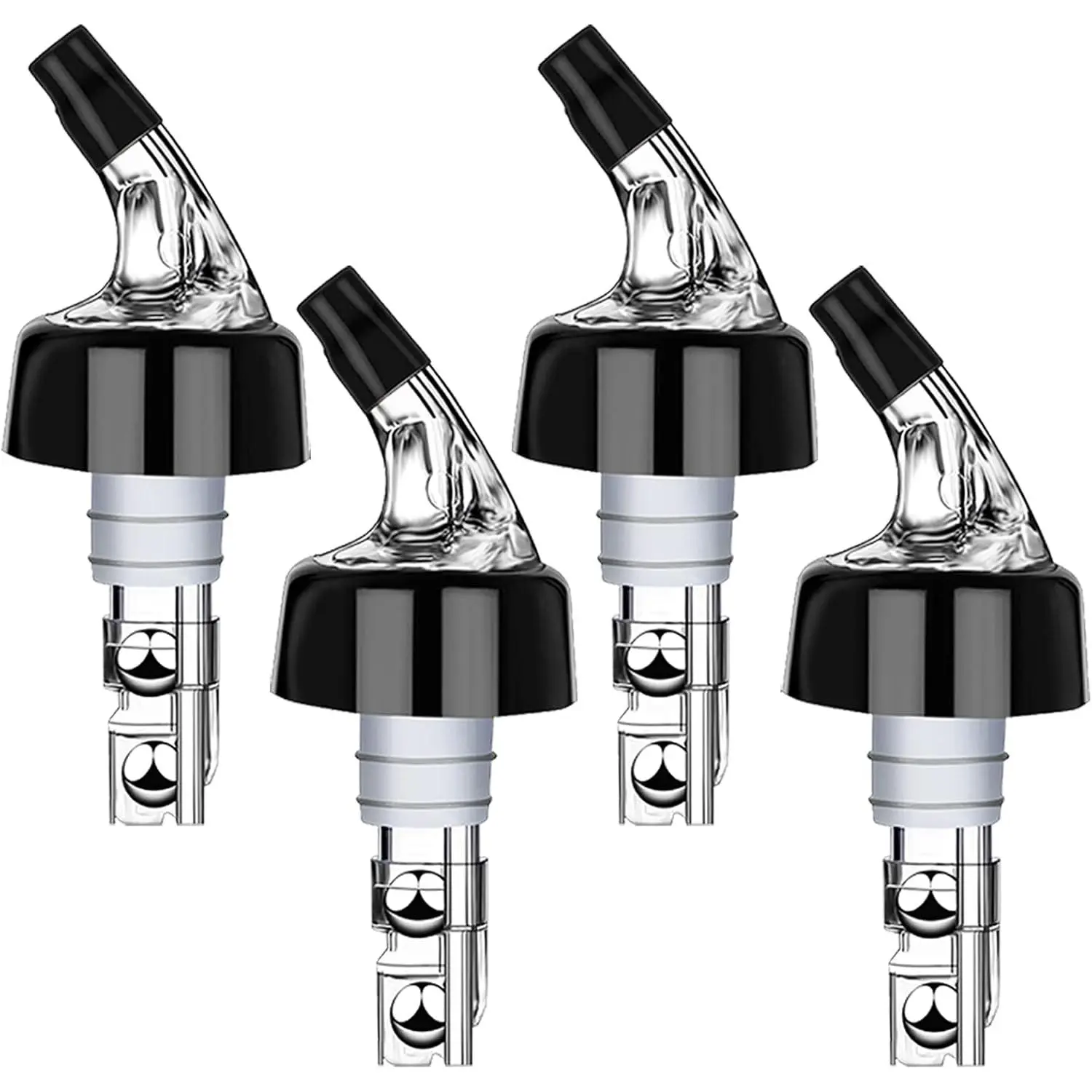 Automatic Measured Bottle Pourer - Quick Shot Spirit  Pour Spouts with Dust Caps for   Beverages - Ideal  Bar Tools 1 oz / 30ml (Clear, 4 Pack)