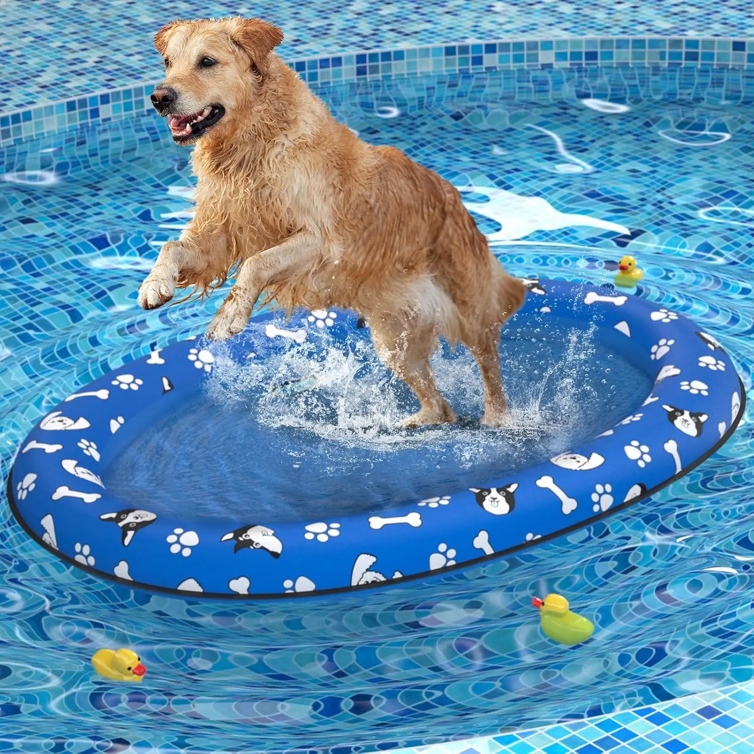 Inflatable Dog Float Raft for Pool Lake Water Play, Durable Summer Pet Swimming Float