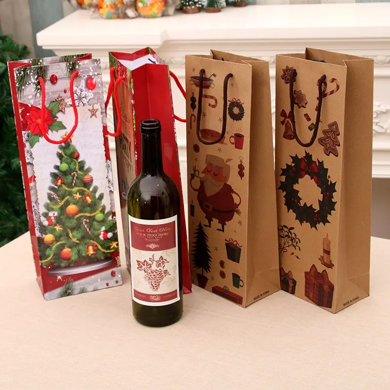 12pc Christmas Gift Bags, Kraft Paper Wine Bags, Bottle Wraps, Perfect for Holiday Presents, Durable & Stylish Packaging Solutions