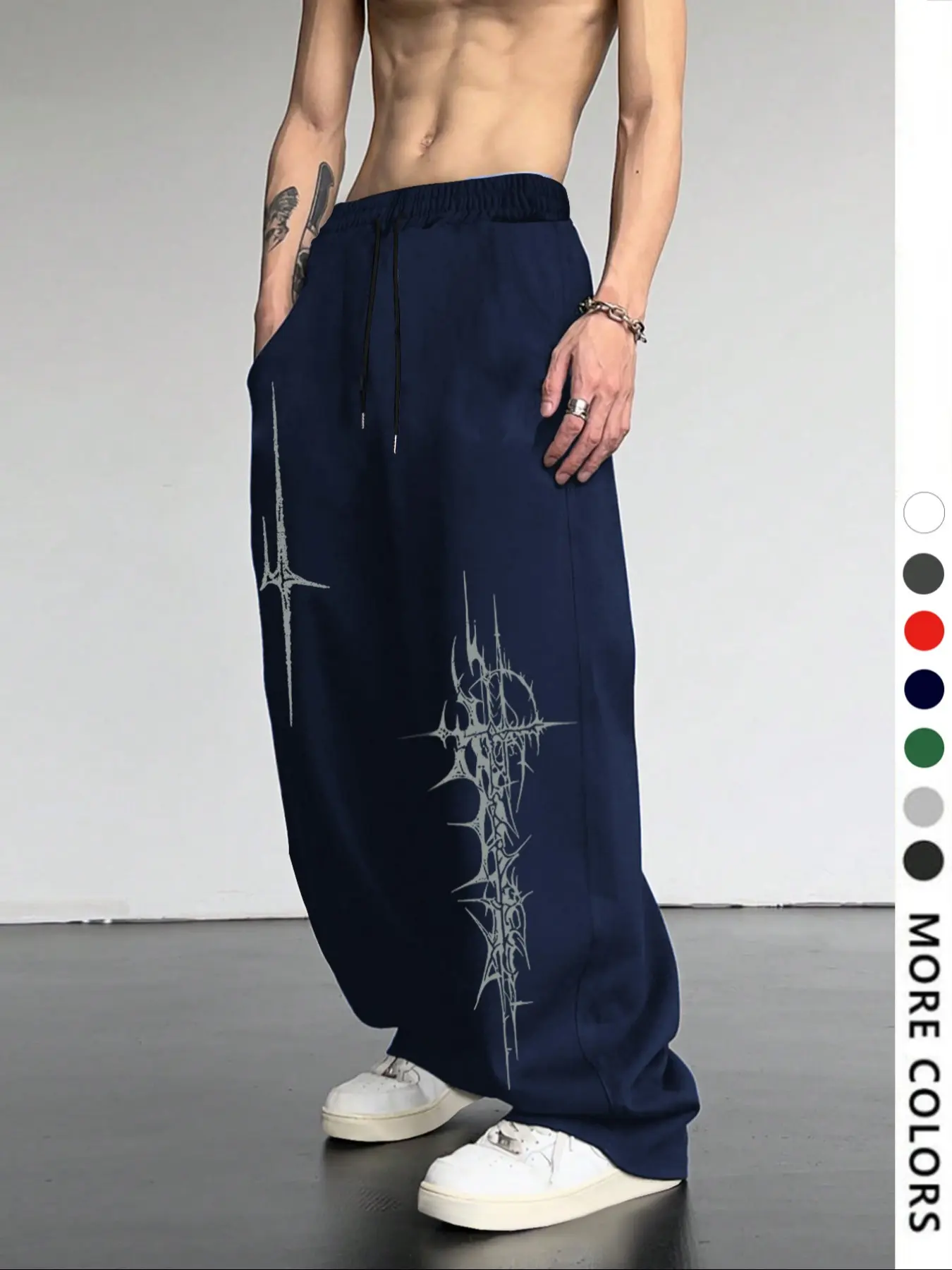 Men's Casual Loose-Fit Jogger Pants, Cross Pattern Print Drawstring Wide Leg Sweatpants, All-Season Comfortable Men's Clothing