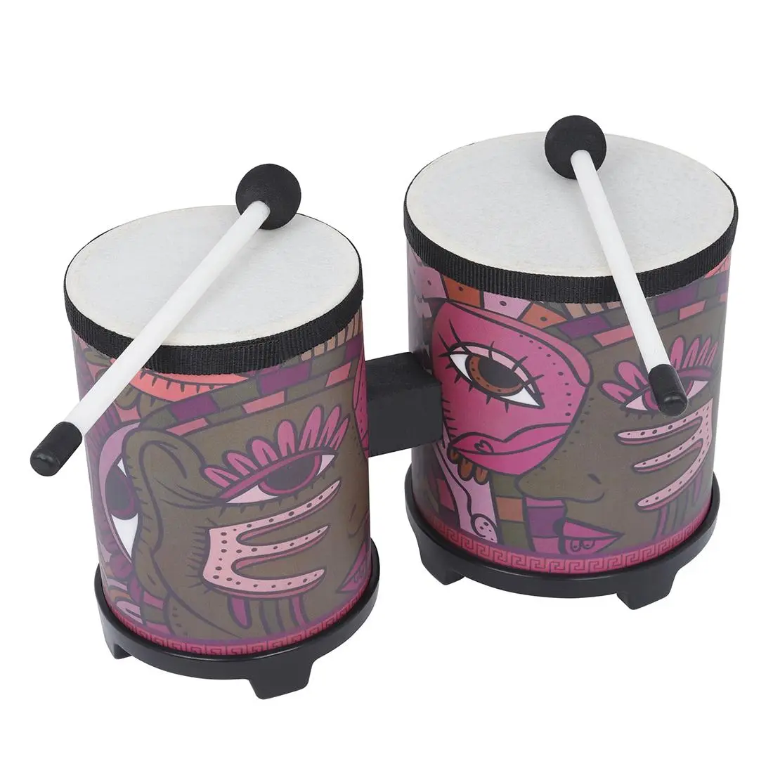 Bongos Drum Indian Decal Double Drums with Drumsticks, Percussion Musical Instrument, Early Learning Educational Toys