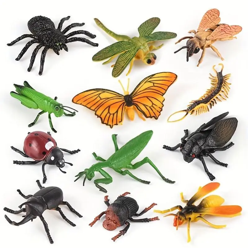 12-Piece Realistic Insect Figurines Collectibles Set, Artificial, Spider Butterfly Dragonfly Centipede Prank Props, Halloween Easter Party Decorations