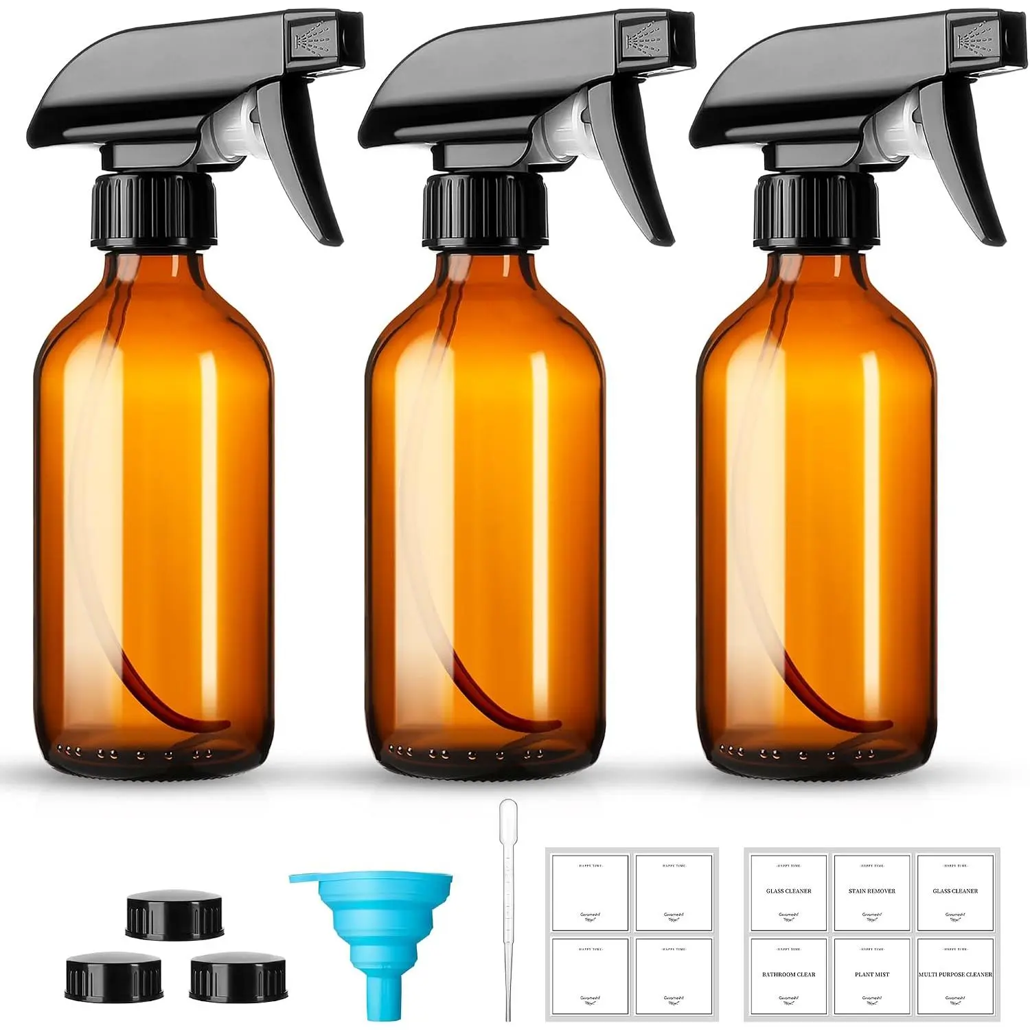 8oz  Glass  Bottles,3 Pack Glass  Bottles Refillable Empty Bottle with Adjustable Nozzle, Bottle for Essential Oils,Cleaning Solutions,Pets,Hair Mister,Gardening