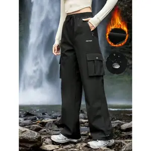 18ACTIVEKITWomen's winter sports outdoor windproof and waterproof wool pants, comfortable and breathable large pockets, casual hiking and jogging, running pants