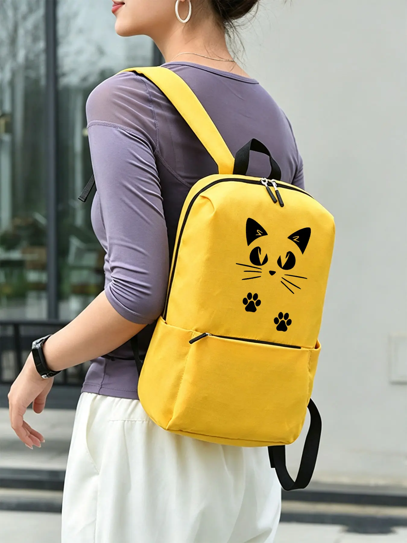 Cute Cat Printed Casual Backpack, Ergonomic Decompression Shoulder Straps, Multi-layer Storage Computer Backpack, Lightweight Travel Daily Bag, Suitable for Men and Women, Halloween gifts, Lightweight Everyday Backpack