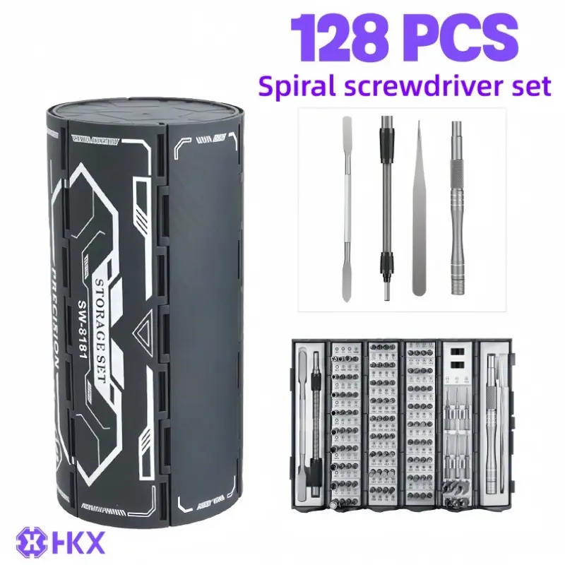 128-Piece Round Tube Folding Precision Screwdriver Set, Phone Laptop Camera Watch Repair Tools, Home Multifunctional Portable Storage Tool Kit