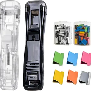 2-Pack Push-Button Stapler, Binder Clips, Desktop Stapler with 100 Reusable Stainless Steel Staples, Holds Up to 40 Sheets, Office & School Supplies