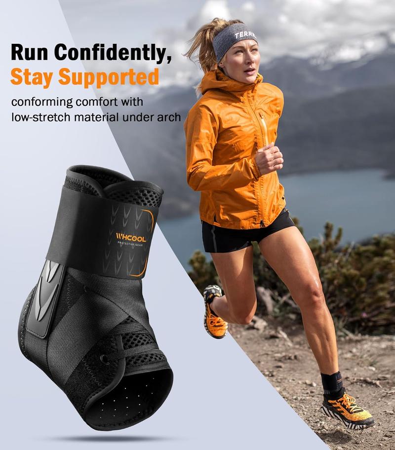 Slim-Fit Ankle Brace for Sprained Ankle, Velcro Lace Up Ankle Support for Women Men With 2 Auto-Shaped Pads, Air Fabric Cool Ankle Stabilizer for Injury Recover, Running,Sports, M(12"-13")