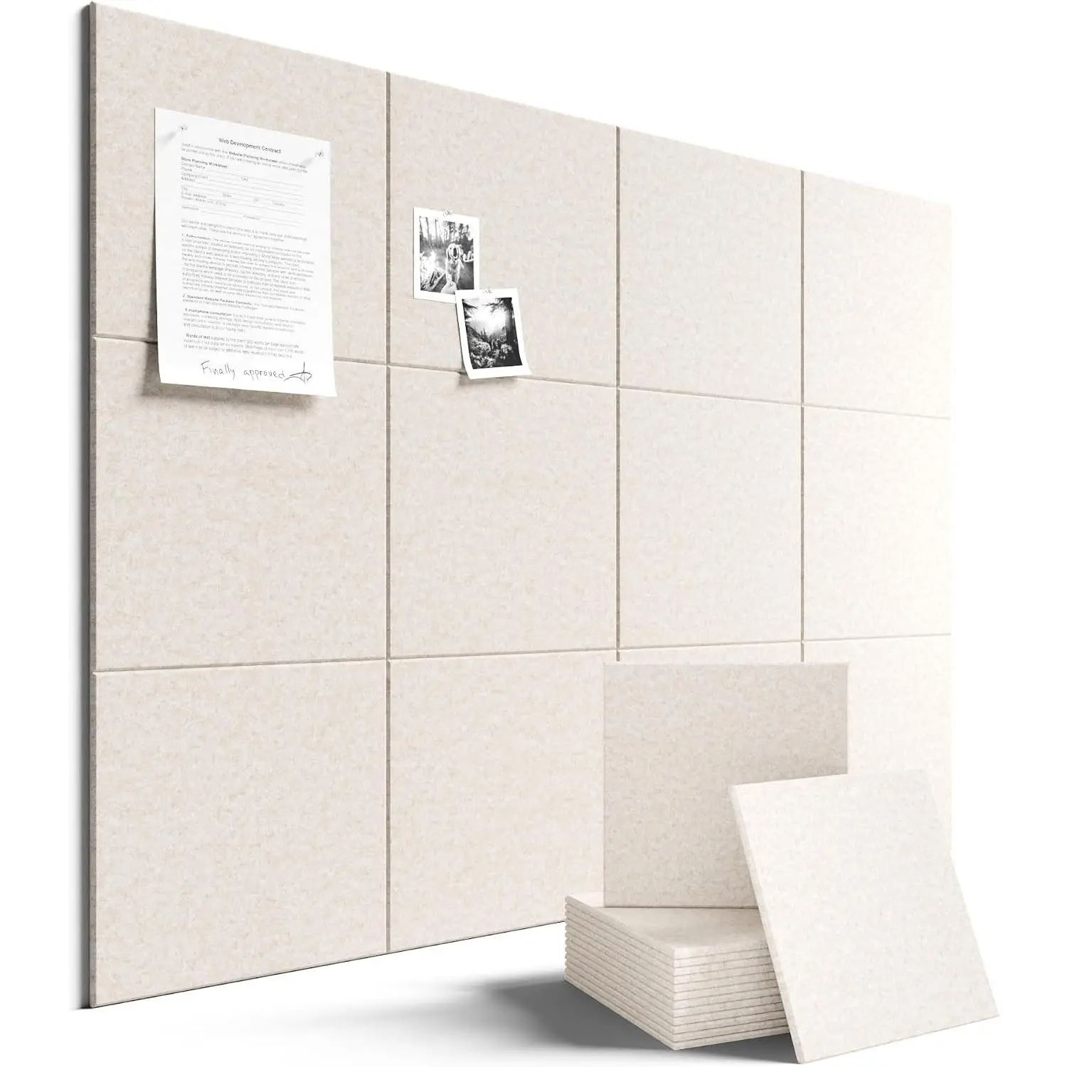 12 Pack 48" x 36" Large Oatmeal Felt Acoustic Panels, with 60 Safe Adhesive Tabs, Sound Absorbing Wall Panels for Home Studio, Office, Classroom, Dorm