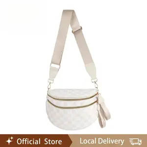 [Clearance Sale]Plaid Beige Checkered Fanny Pack - Plus Size Friendly Spacious Crossbody Bag for Women, Hands-Free Everyday Travel & Mom Bum Bag