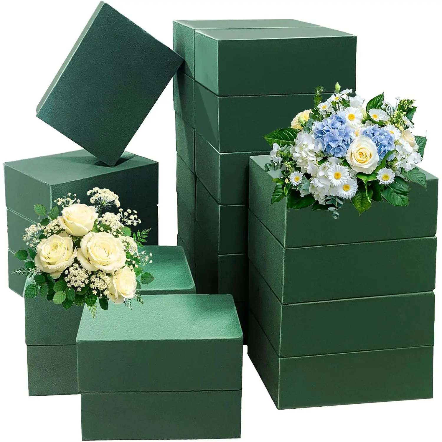24 count Green Floral  Blocks,Wet Dry Flower   for  Artificial Flower Arrangement DIY Craft, Florist Styrofoam for Wedding,Birthdays, Decors,4.3"L x 2.9"W x 1.6"H