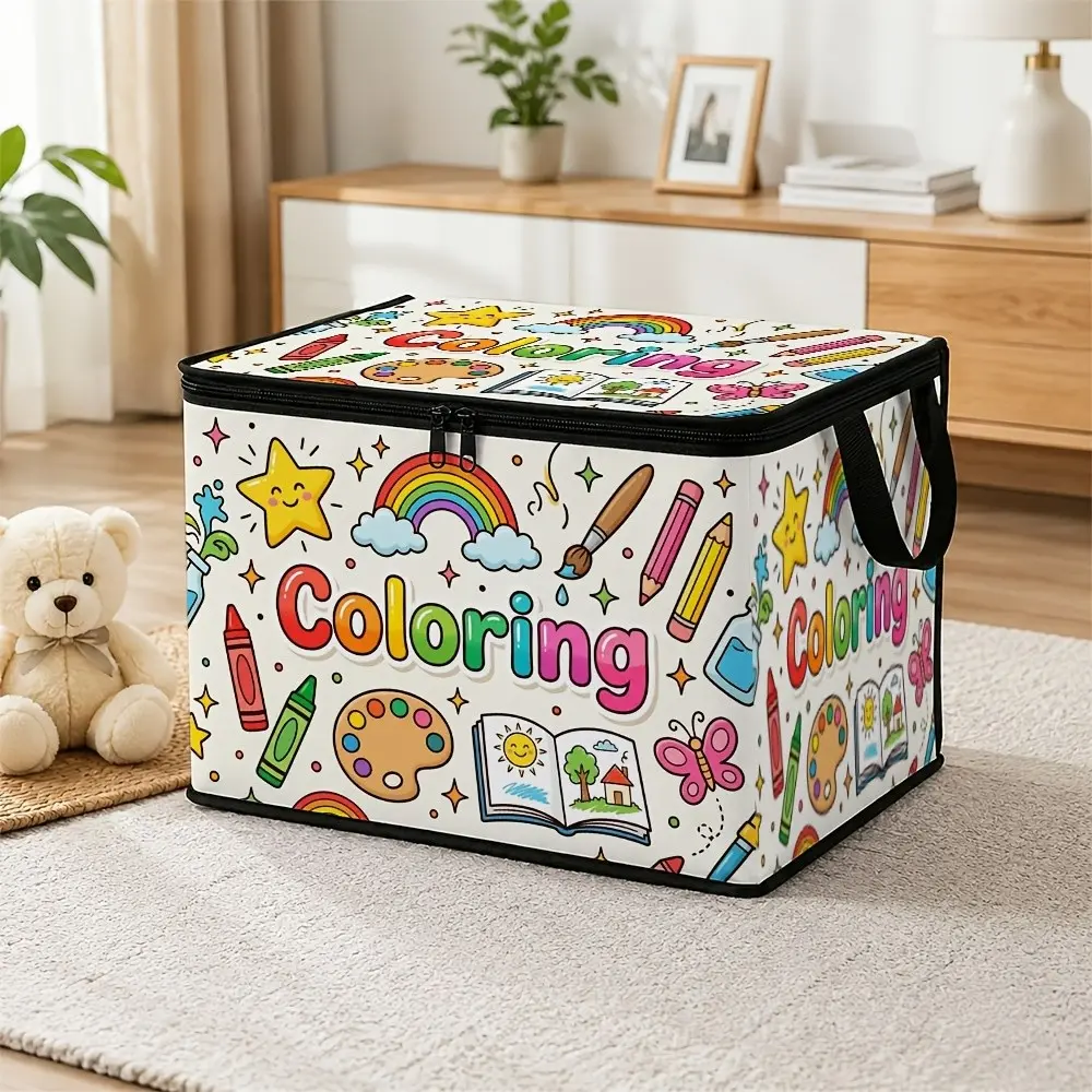 1 Folding Storage Box (Large-capacity zipper storage bin, suitable for storing clothes and blankets. Made of soft polyester fabric, equipped with a removable divider for coloring supplies, ideal for under-bed storage)