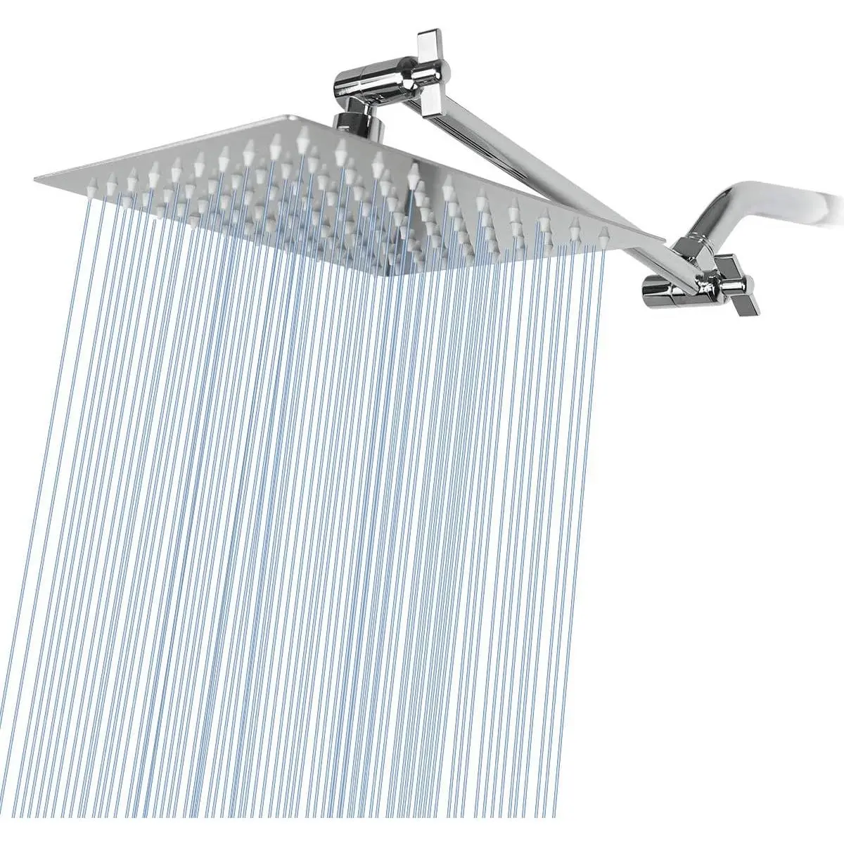 Rain Shower  with 11’’ Adjustable Extension Arm, Large Stainless Steel High Flow Rainfall Square Shower , Bath Shower Waterfall Full  Coverage (8 Inch Showerhead with Arm, Chrome)