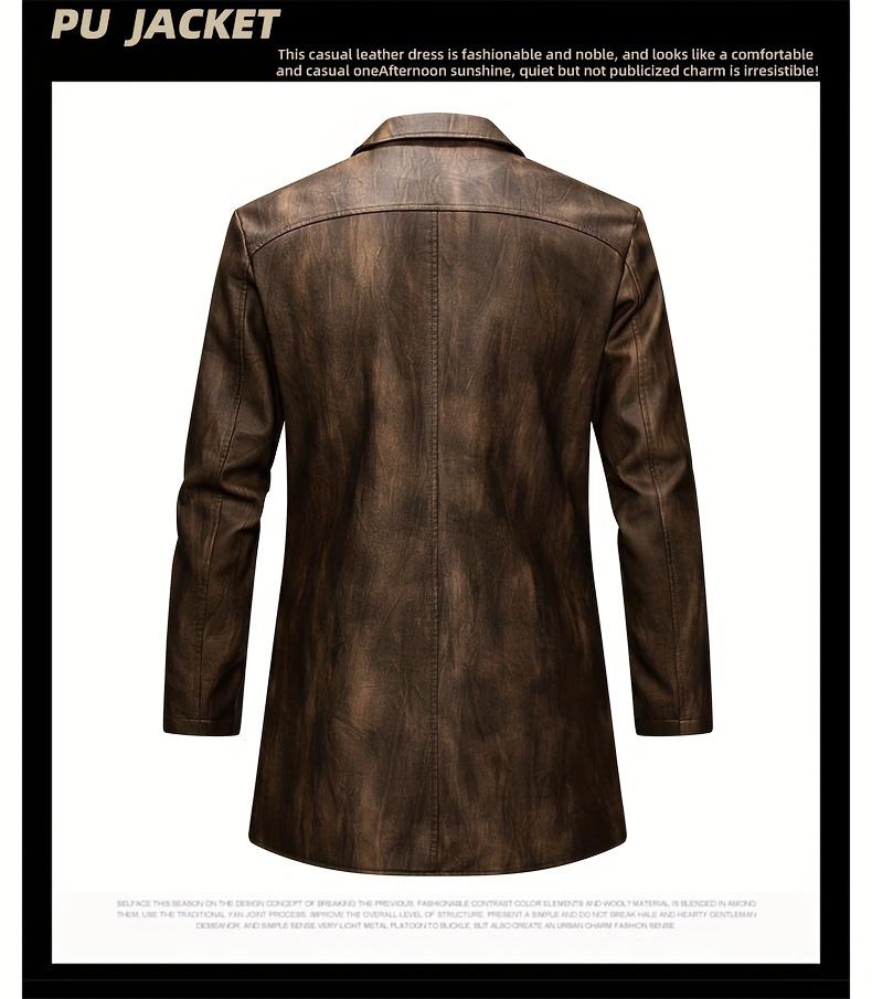 Autumn and winter men's overcoats, British industrial style PU long-neck suit jackets, retro motorcycle jackets, mid-length classic business casual gentleman's formal wear, riding style windproof jackets, designer's new high-end aged fabric, trendy b