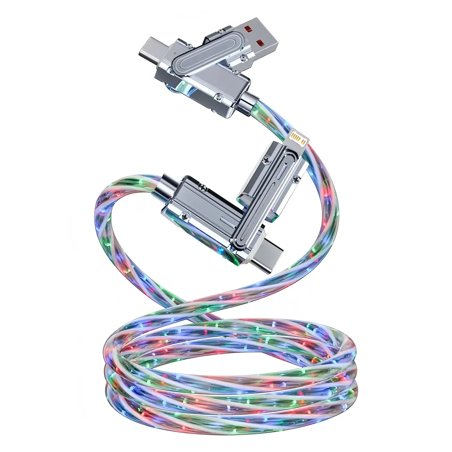 RGB Phone Charging Cable, 240w Fast Charge 2-In-1, USB PD to Type-C & Lightning, RGB Data Cable, Pd27w Charger, Quick Charge Adapter