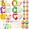 48-Piece Shaped Plastic Kids' Sandwich Cutter Set - Serrated Bakeware with 9pcs-Single Layer Dinosaur, Mouse, Star, Square, Heart, 22pcs-Single Layer Vegetable, Fruit Tools, Dishwasher-Safe Baking Gadget for Kids' Lunches Bento Boxes