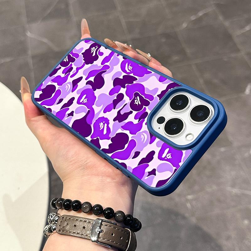 Chic Magnetic Case for iPhone11/12/13/14/15/16/17/promax Purple Camo Faces MagSafe Ready, Anti-Slip, Ultra Thin | Aesthetic Touch for Daily Use