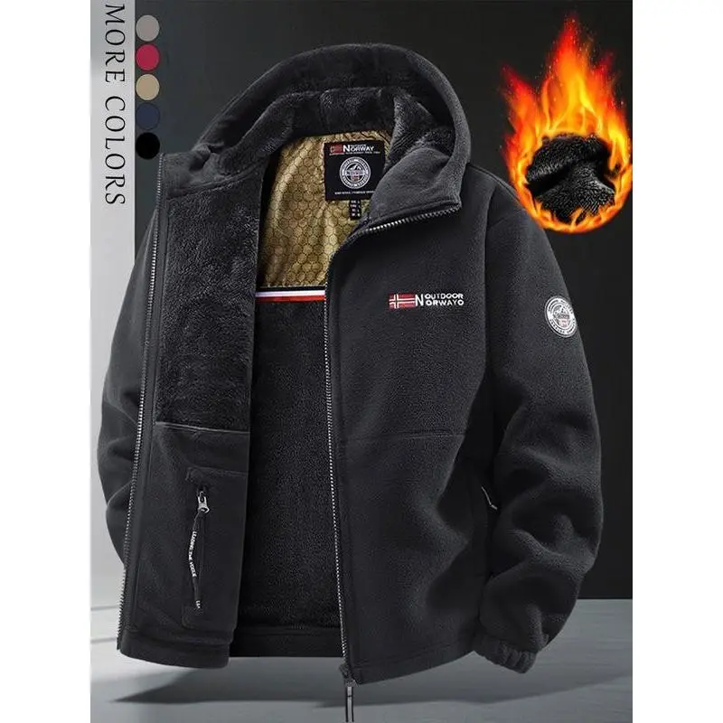 Men'sWarmHoodedFleeceJacket,NorwegianOutdoorDesign,ThickGrapheneLining,Windproof,IdealforWinterSkiingCampingDailyUse Menswear Coats