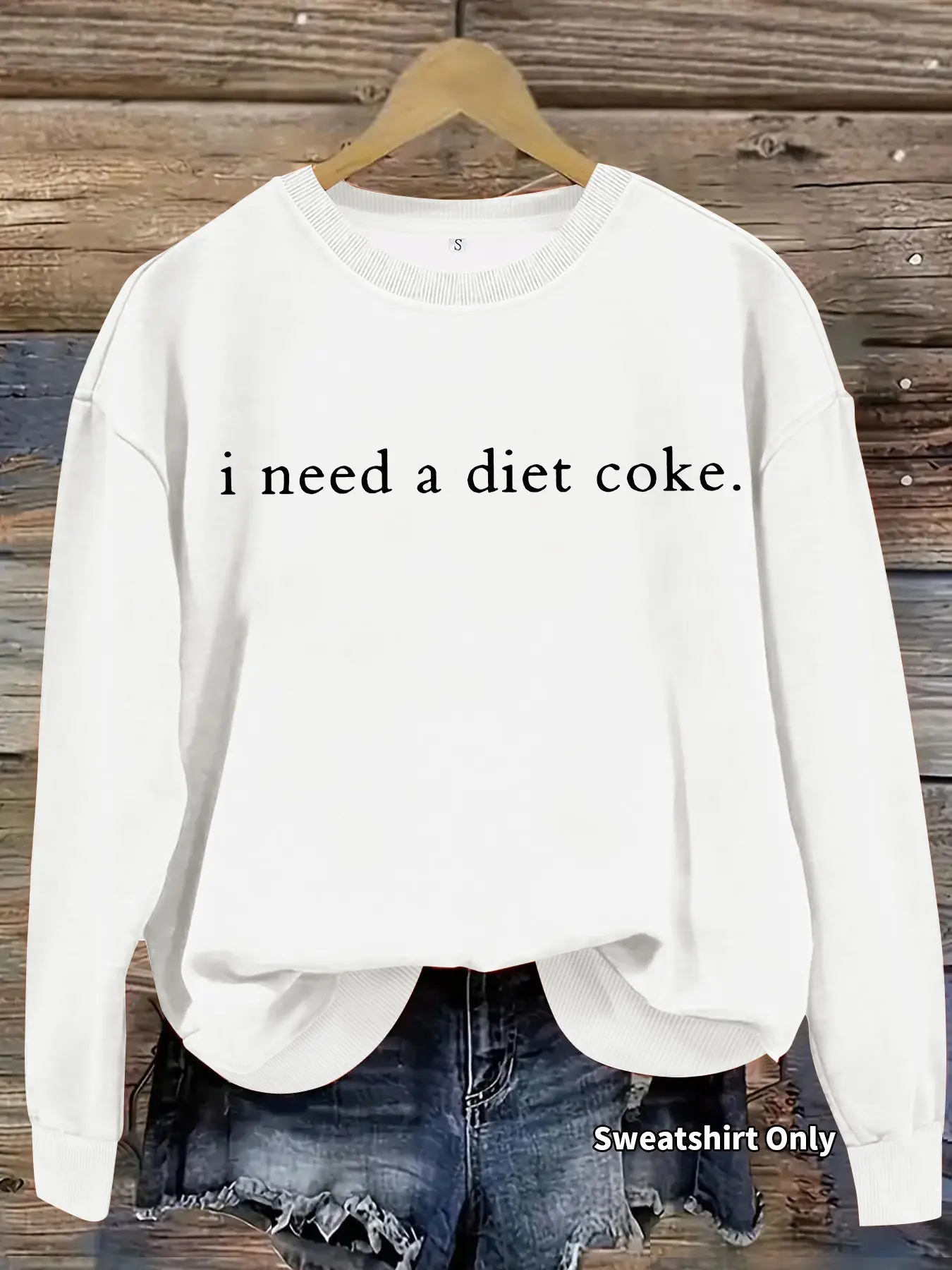 Women's 'i Need a Diet Coke' Print Round Neck Fleece Sweatshirt, Casual Long Sleeve Loose Fit, Durable Fabric