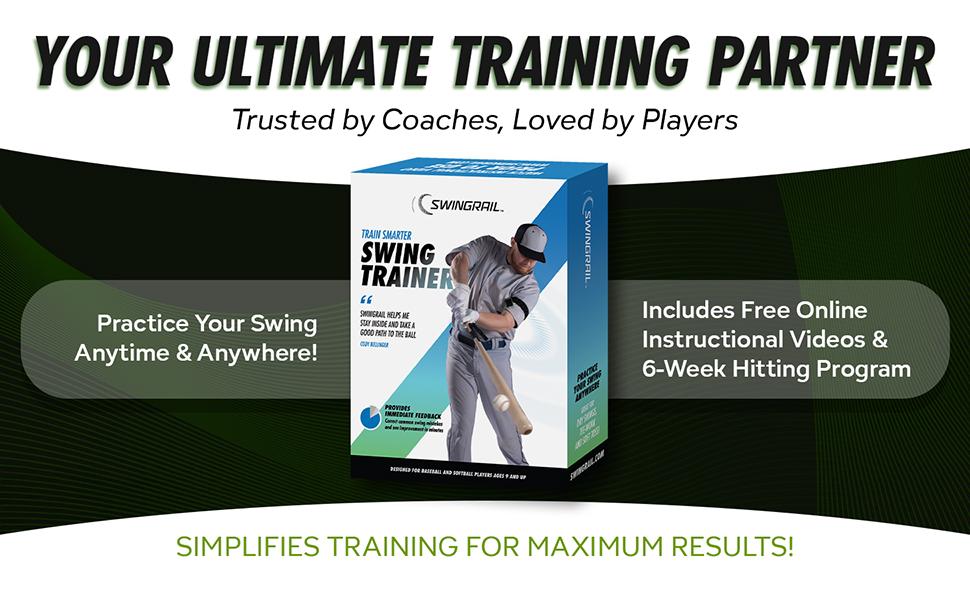 AGS SWINGRAIL Baseball/Softball Hitting Trainer – Swing Trainer Aid for Batting & Hitting Practice – Baseball Training Equipment to Improve Bat Speed, Swing Mechanics, Contact & Timing – For Ages 9 and Up