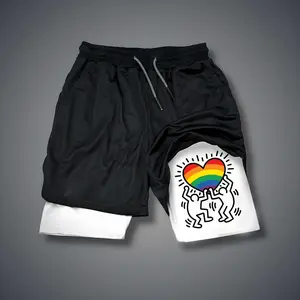 Double-Layer Sports Shorts Graphic Shorts Black Shorts Camo Shorts Streetwear Shorts Men Outfits Men Short Shorts Vacation Outfits Shorts