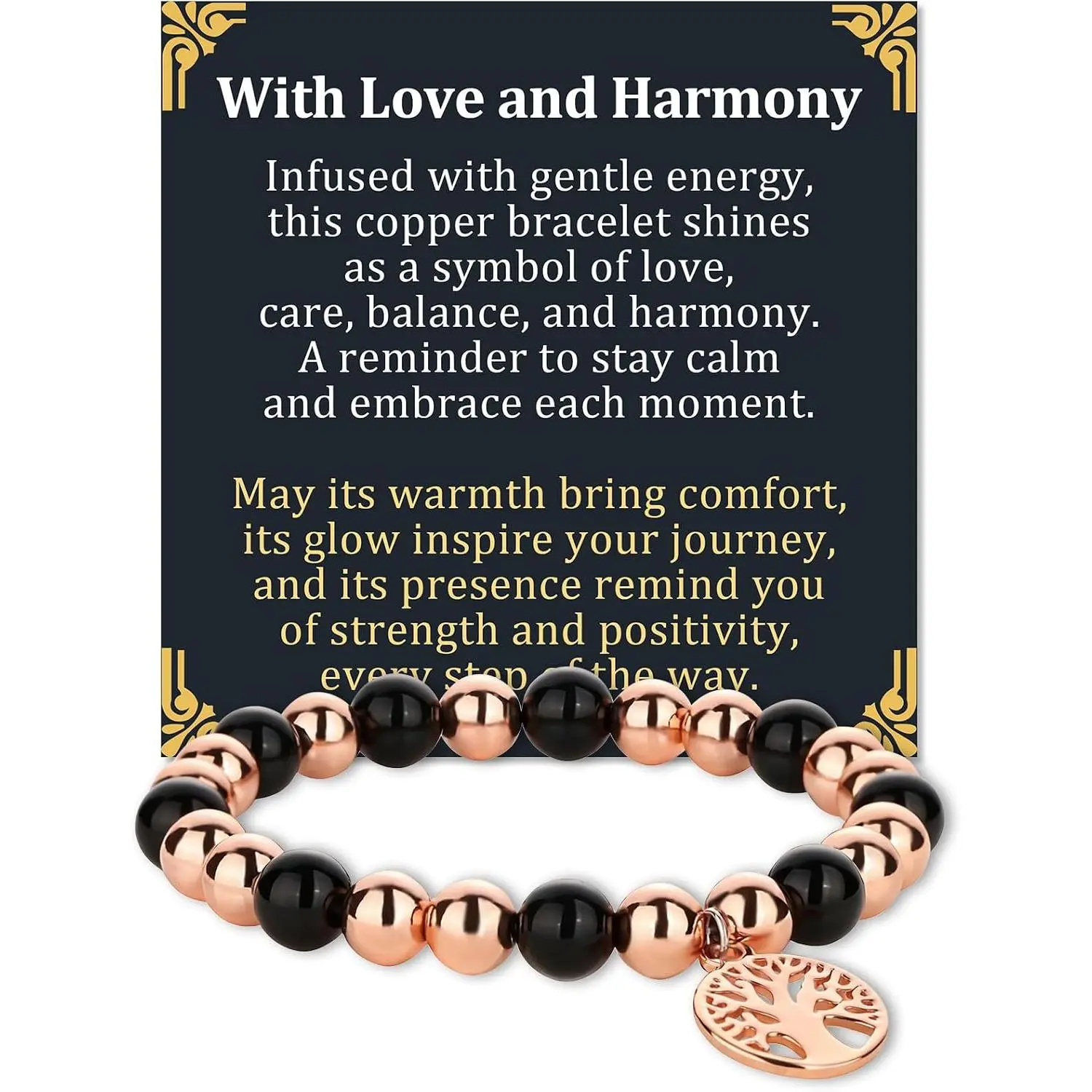Copper Beads Bracelet for Women and Men, Adjustable 99.99% Pure Copper Beads with 10mm Hematite Stones,  Beaded   with Tree of Life Charm