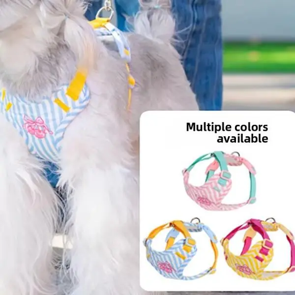 Artificial Leather Striped Color-Block Vest Dog Harness & Leash Set, Escape-Proof Chest Harness for Small Puppies
