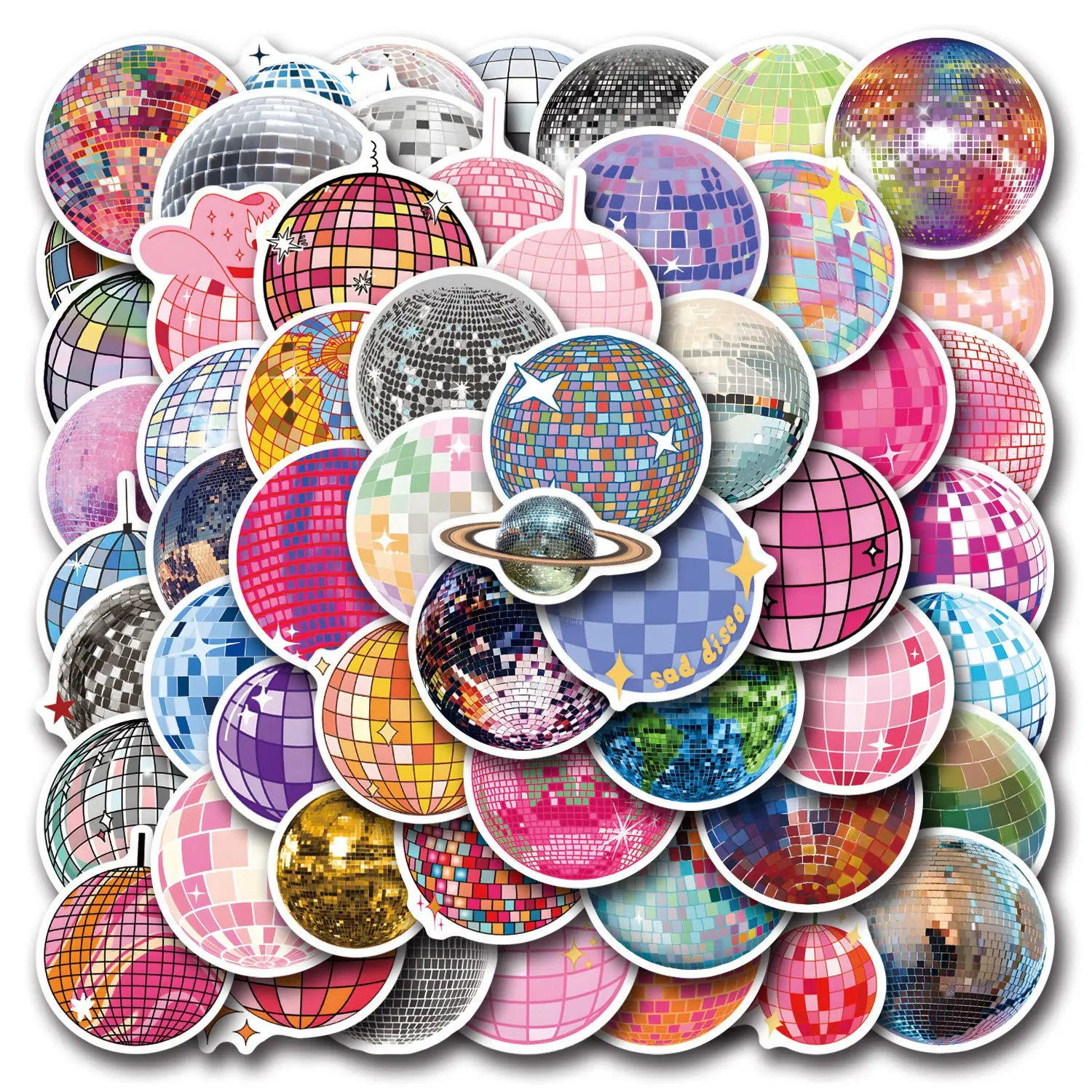 55 New Disco Ball Stickers, Glitter Graffiti Stickers for Car Luggage Phone Case, Waterproof Stickers, Fun Decorative Accessories