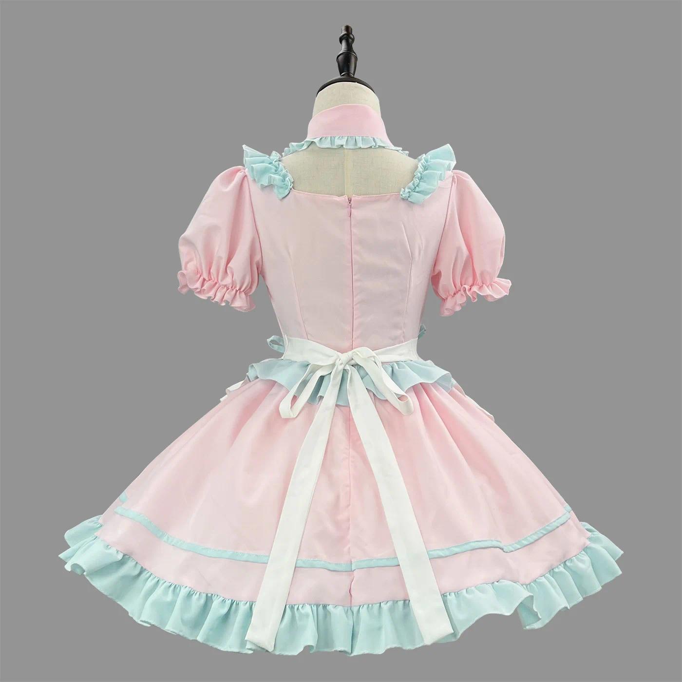 Anime S-5XL Sweet Cute Lolita Maid Dress Cosplay Costume Pink Blue Girl Woman Maid Dress Party Coffee Shop Costumes Rainbow Girl
