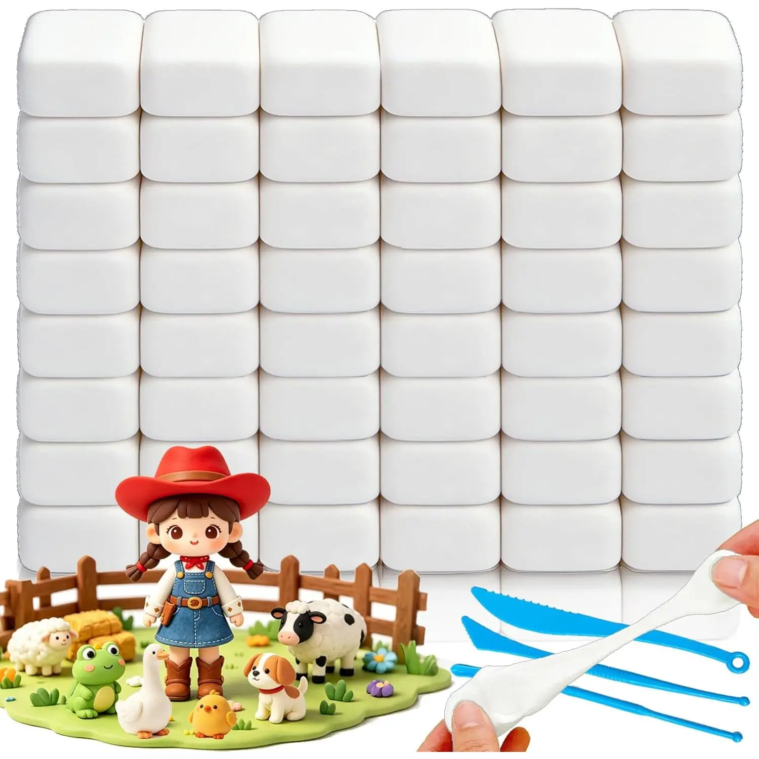 50 Pack White Air Dry  Clay,1.12lb Soft Molding Lightweight Clays with 3 count Sculpting Tools for ,Adults,Crafting ,Artistic Projects, Clay Art, Sculpting Clay