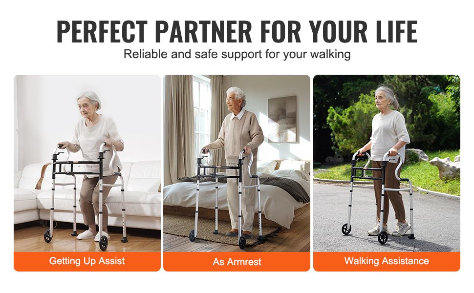 Shape Stand-Assist Folding Walker with Adjustable Height & Width Lightweight Aluminum Mobility Aid for Seniors & Individuals with Disabilities Healthcare Tool Equipment Stick Foldable