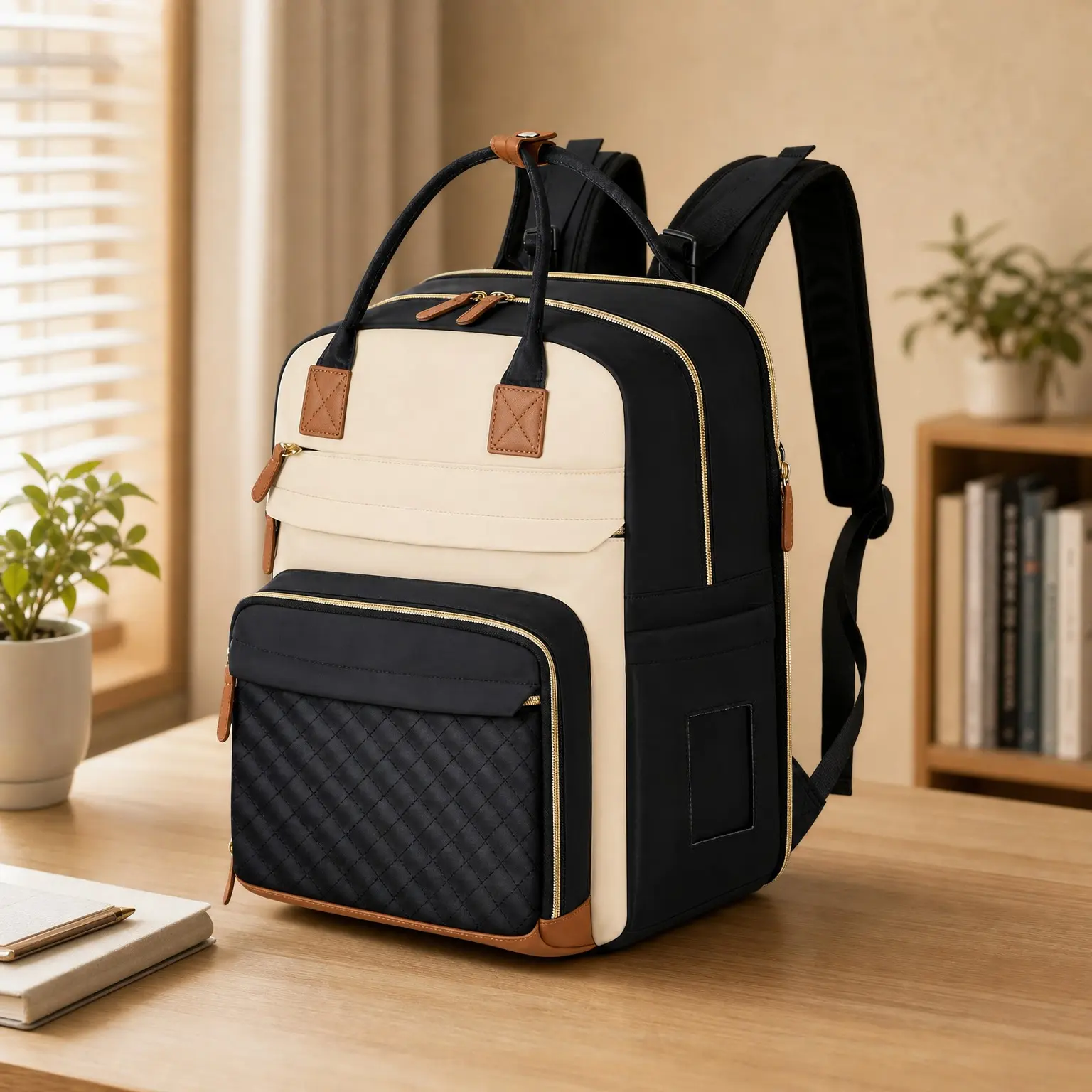 Extra Large Diaper Bag Backpack for Twins, Travel Baby Bag for Mom and Dad, 25-37L Expandable with Changing Pad and Earphone Hole, Apricot Black(Gift)