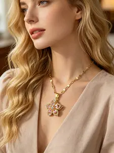 Women's Stainless Steel Necklace, Rotating Five-Petal Flower Design, Casual Jewelry for Women, Perfect Gift for Girlfriend, Dangling Charms Necklace, Versatile Accessory, Trendy Charm Necklaces